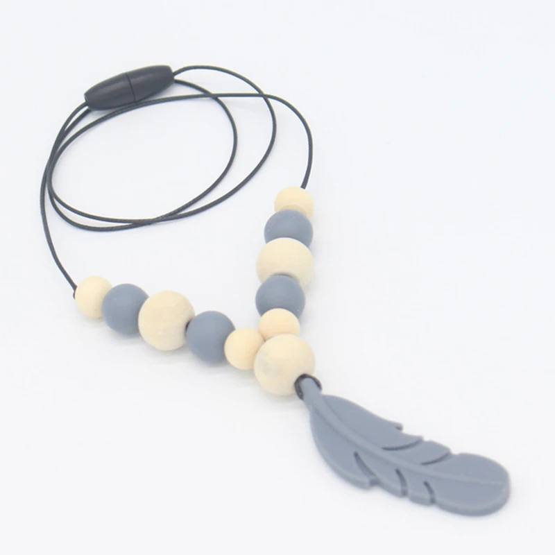 Lovely Baby Silicone Teether Feather Pendant Beads Teething Infant Necklace Chain Chewing Toy