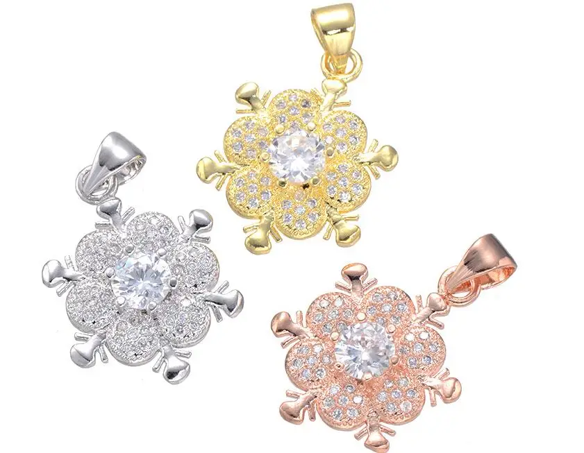 Download fashion micro pave CZ flower copper big zircon stone wish necklace pendant mix color three ...