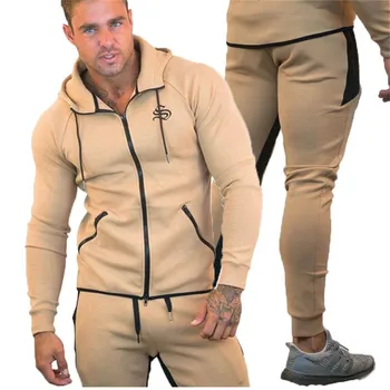 

Men Set 2018 Sportswear Suit Hooded Sweatshirt Tracksuit Men's Casual Zipper Outwear 2PC Hoodies + Pants Sets Male