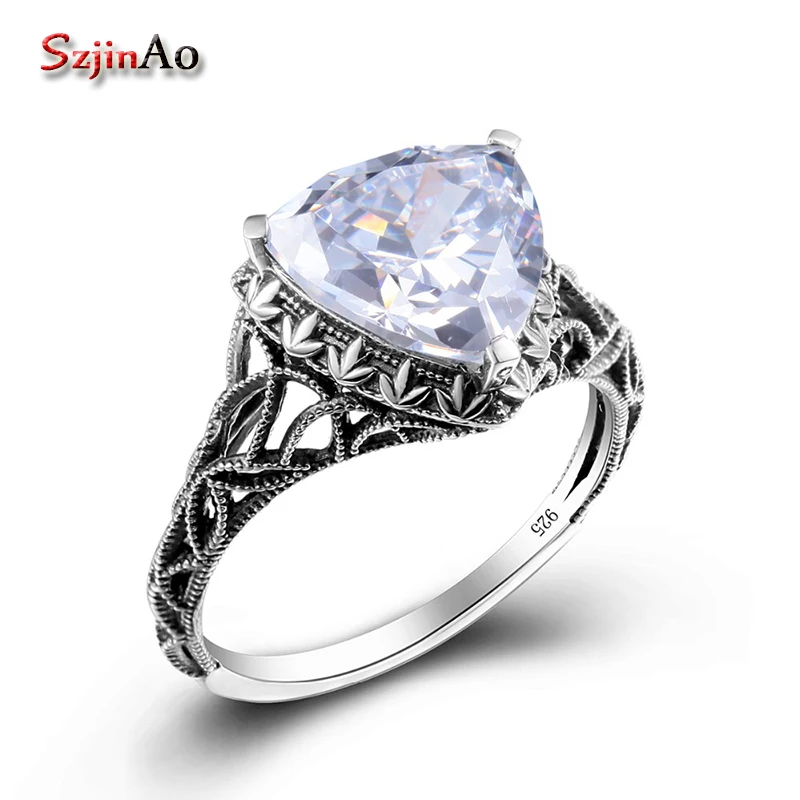 Szjinao Vintage Ring sterling-silver-jewelry White Zircon Engagement Rings For Women Gift Silver 925 Jewelry Wedding Decoration