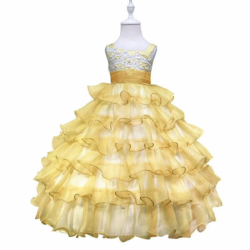 Фотография Free Shipping 4-12 Years Girl Dress 2018 New Design Gold Flower Girls Dresses For Weddings One Should Kids Evening Gowns Organza