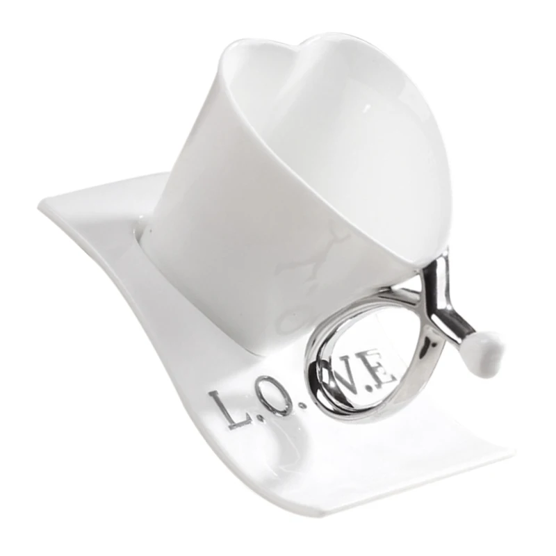 

200ML Love Europe Heart-shaped Ceramic cups white & Silver Coffee Mugs