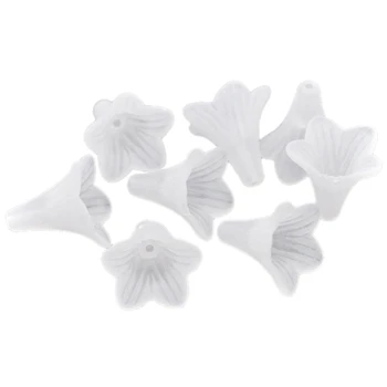

50 White Lily Flower Frosted Acrylic Beads 22x22mm.