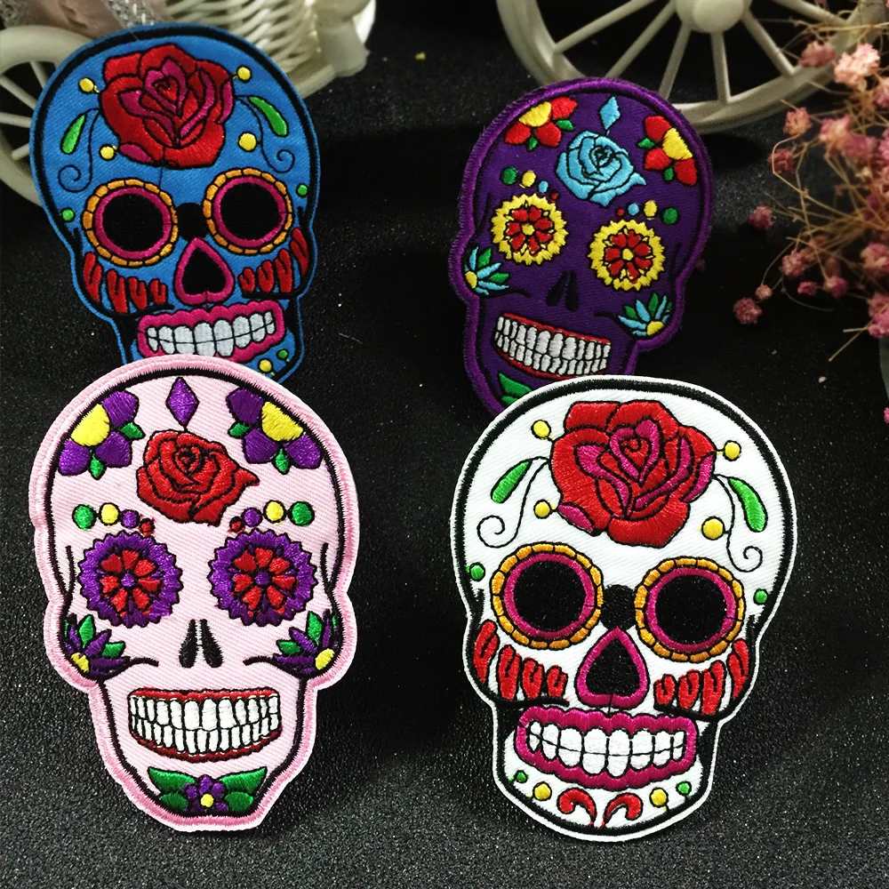 

rose skullcandy biker patch for Jacket backing, punk motorcycle embroidery skeleton biker badge, skull patch Garment Accessory