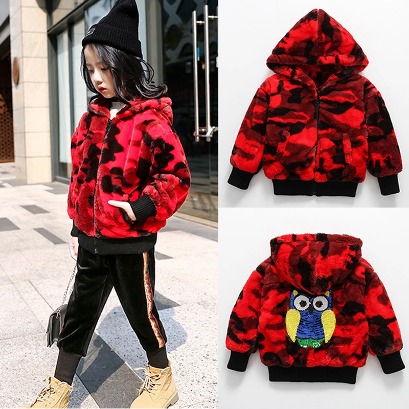 

2018 Kids Girls red rabbit Fur Coat Winter Children Hairy fur Outerwear Jacket Warm Sequins baby fur coat Clothing kid girl coat