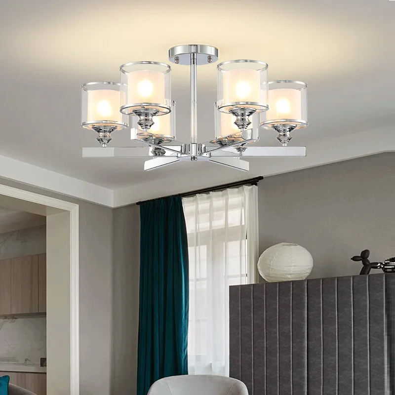 Современный светодиодный хромированный цвет металлические хрустальные люстры освещение кулон с двойными стеклянными абажурами светильник лампа для гостиной