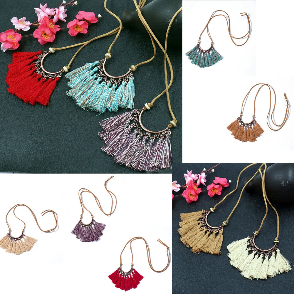 Jewelry Women'S Colorful Retro Tassel Boho Jewelry Pendant Womens Alloy Sweater Chains Necklace Jewelry 2018 New Hot Fashion