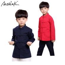 Acthink/Новинка весны детские осенние Обувь для мальчиков с длинным рукавом льняная рубашка китайская Стиль кунг-фу Рубашка для Обувь для мальчиков hanfu костюм рубашка, zc025