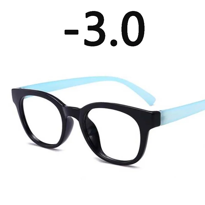 1,0-1,5-2,0-2,5-3,0-3,5-4,0 круглые очки для близорукости женские мужские Ретро TR90 очки для близорукости синяя желтая белая оправа - Цвет оправы: blue myopia -3.0