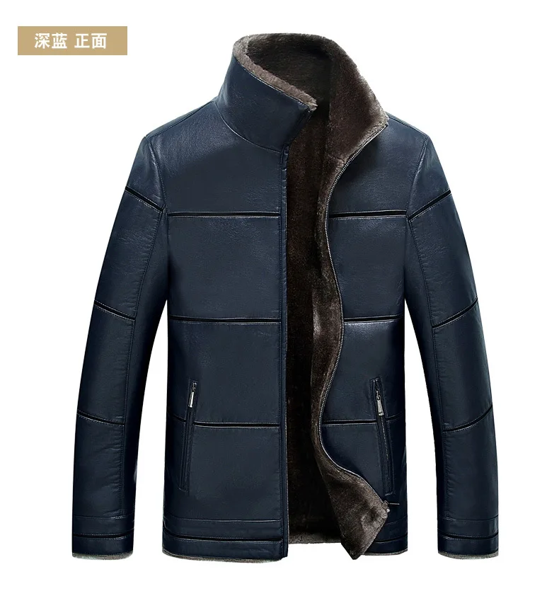 Мужская кожаная куртка с отстрочкой повседневная мехом Осень зима 2019|leather jacket|mens