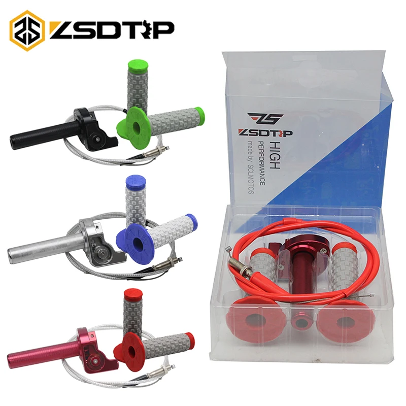 ZSDTRP Motorcycle Throttle Grips with Cable Settle & Twist Gas Throttle Handle Dirt Bikes ATV 50-250cc KLX CRF 230