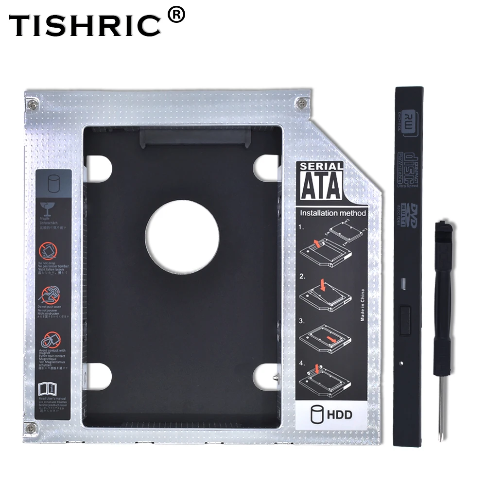 TISHRIC Лидер продаж для Тетрадь компакт-дисков DVD привод ODD 2nd HDD Caddy 9,5 мм SATA с Светодиодный индикатор для 2,5 SSD чехол Корпус для жесткого диска Optibay