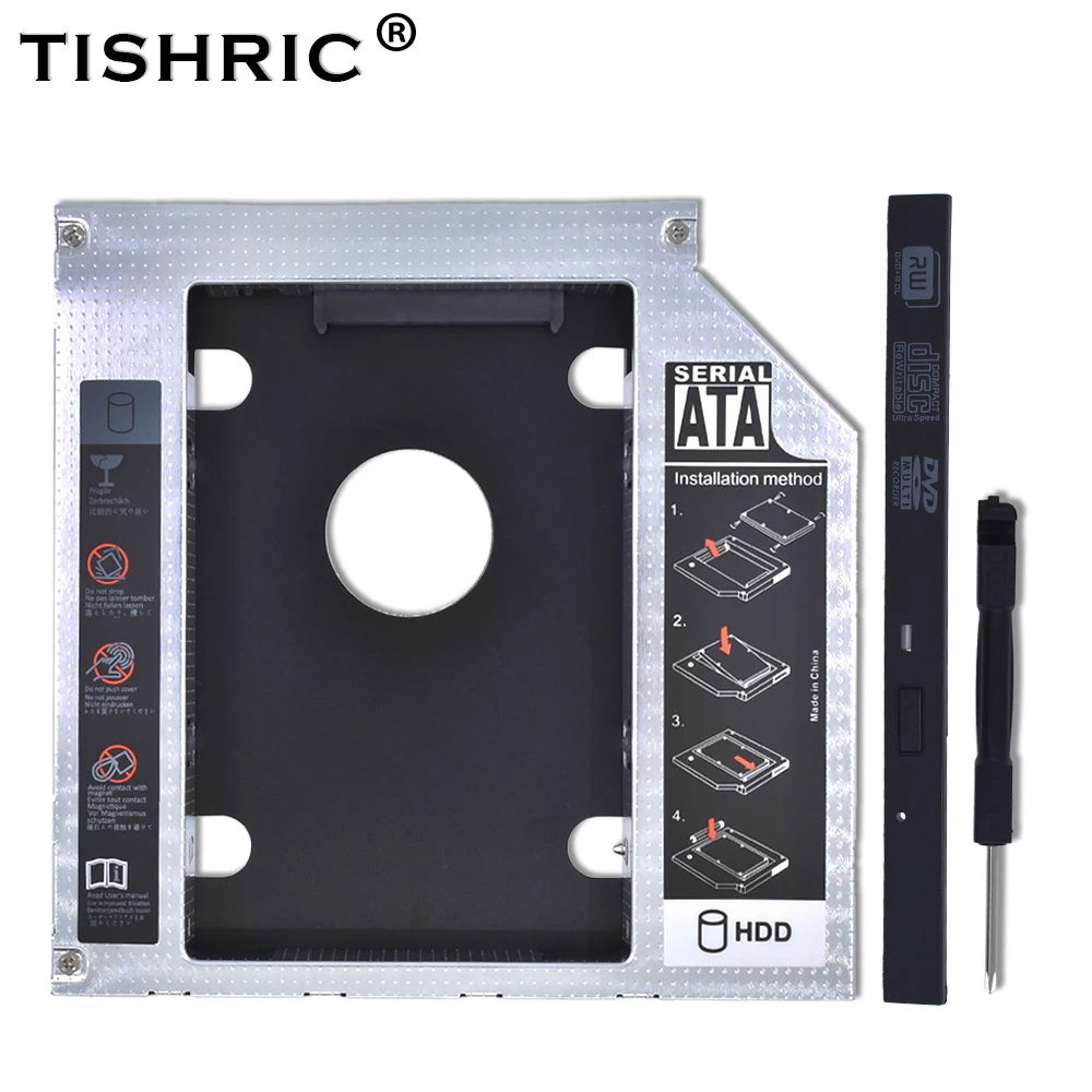 TISHRIC Горячая Распродажа для ноутбука CD DVD привод od 2nd HDD Caddy 9 5 12 7 мм SATA светодиодный