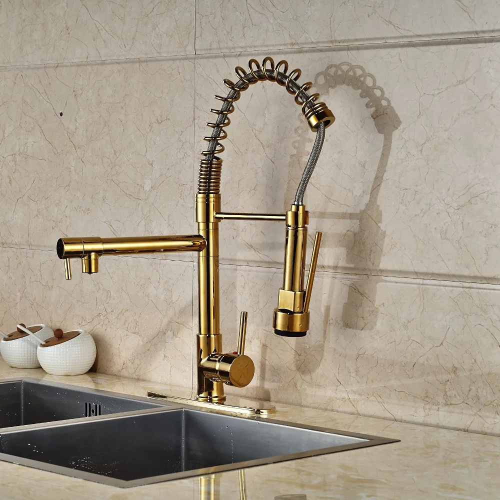 New LED Color Changing Kitchen Faucet Cover Plate Vessel Sink Mixer Tap Gold Finish