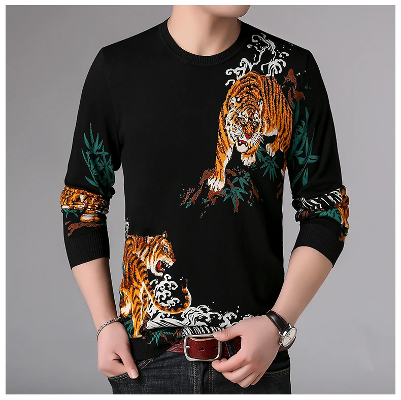 2018 Mens Black Sweaters For Men Casual Sweaters Men Fashion Print Tigers Man Knitted Sweater Knit Male Ropa De Caballero (12)