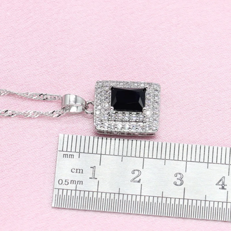 Прямоугольник черный камень 925 Серебряные Ювелирные наборы для женщин Свадебные серьги браслет кулон ожерелье кольцо подарочная коробка