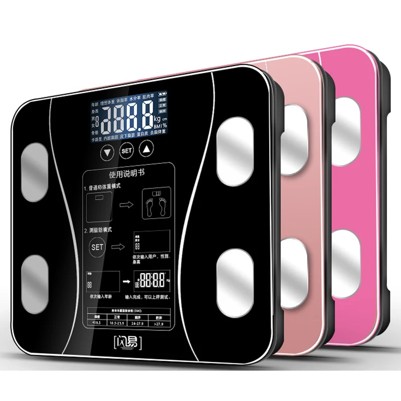 Ванная комната Корпуса Весы, шкала весов Стекло умный бытовой электронный цифровой пол Вес баланс ожирения ЖК-дисплей Дисплей