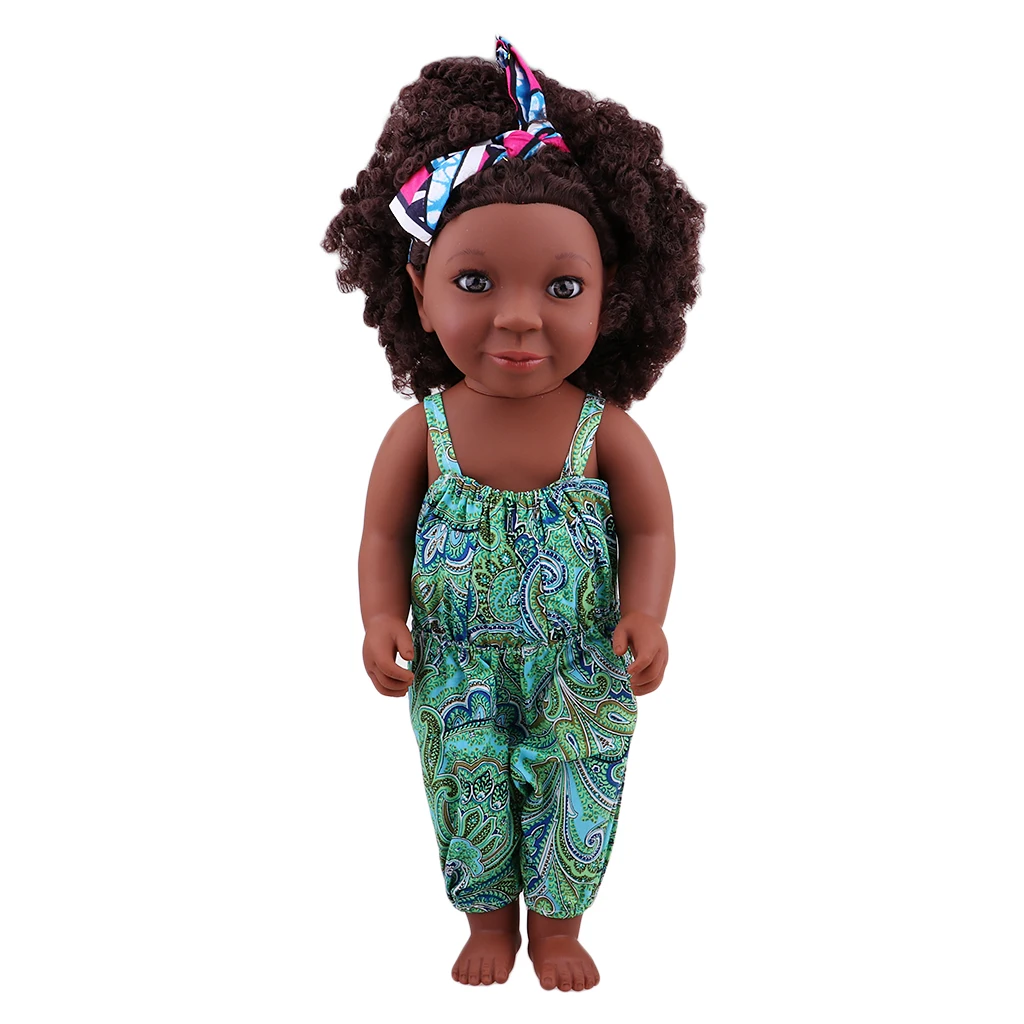 

45cm Simulation Vinyl Baby Doll African-American Little Girl Doll With Curly Big Hair