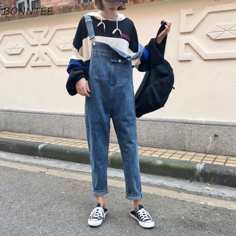 

Jumpsuits Women Single Button Simple Elegant Ladies Korean Style High Quality Denim Womens Trendy Spring Autumn 2019 Jumpsuit