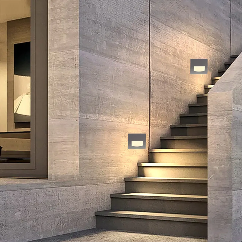 Led Stair Light Aluminum Square Double Wall Lamp 3W 6W Recessed LED