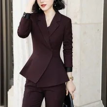 Высокое качество ткань Новинка вино Формальные женские деловые костюмы брюки и блейзер пальто OL стили осень зима блейзеры брючные костюмы