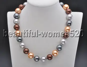 

Z7565 14mm Gray Black Coffee Champagne Round South Sea Shell Pearl Necklace 17''