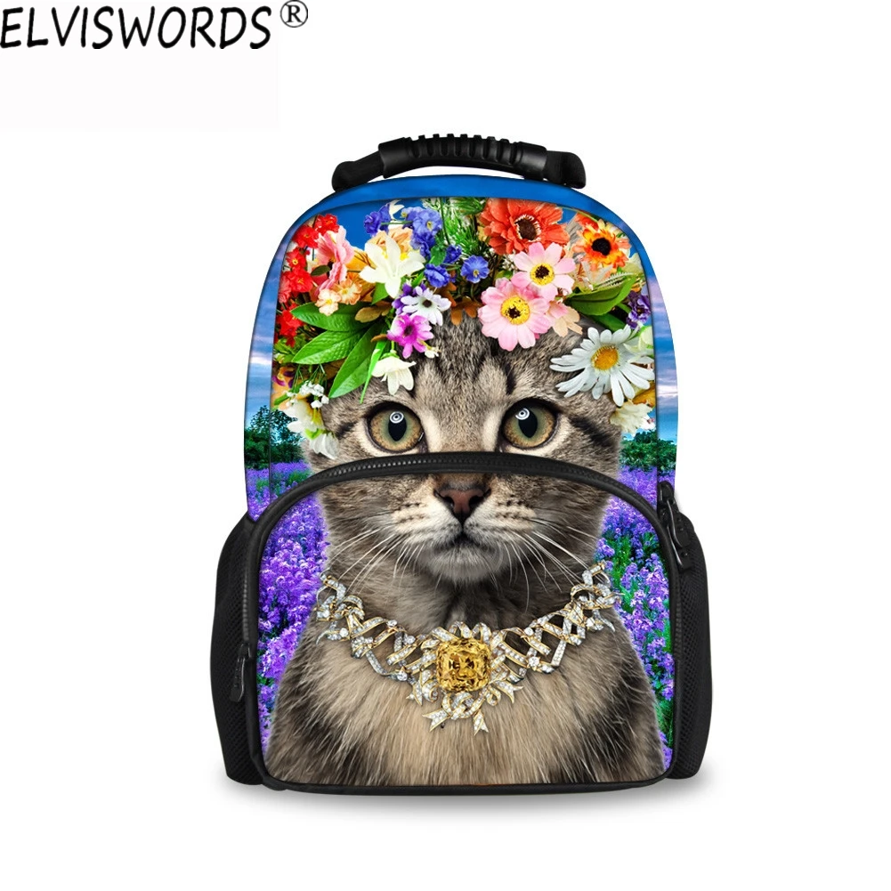 

ELVISWORDS Women Travel Backpack Cute Cat 3D Animal Print Kids Children School Bag for Teenager Students Book Bags Mochilas