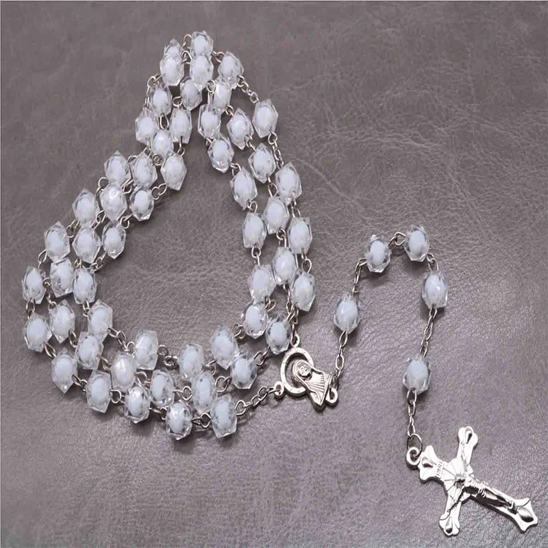 Стильный Кристалл Крест бисера ожерелье. Синий кристалл ожерелье-четки из бусин христианская религиозная молитва, благословение хрустальные бусины