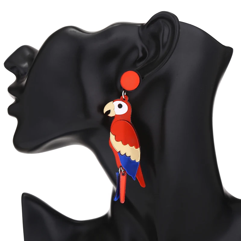 XIYANIKE акриловые попугаи Висячие серьги для женщин ночной клуб преувеличены красочные перо птицы узор длинные массивные ювелирные изделия