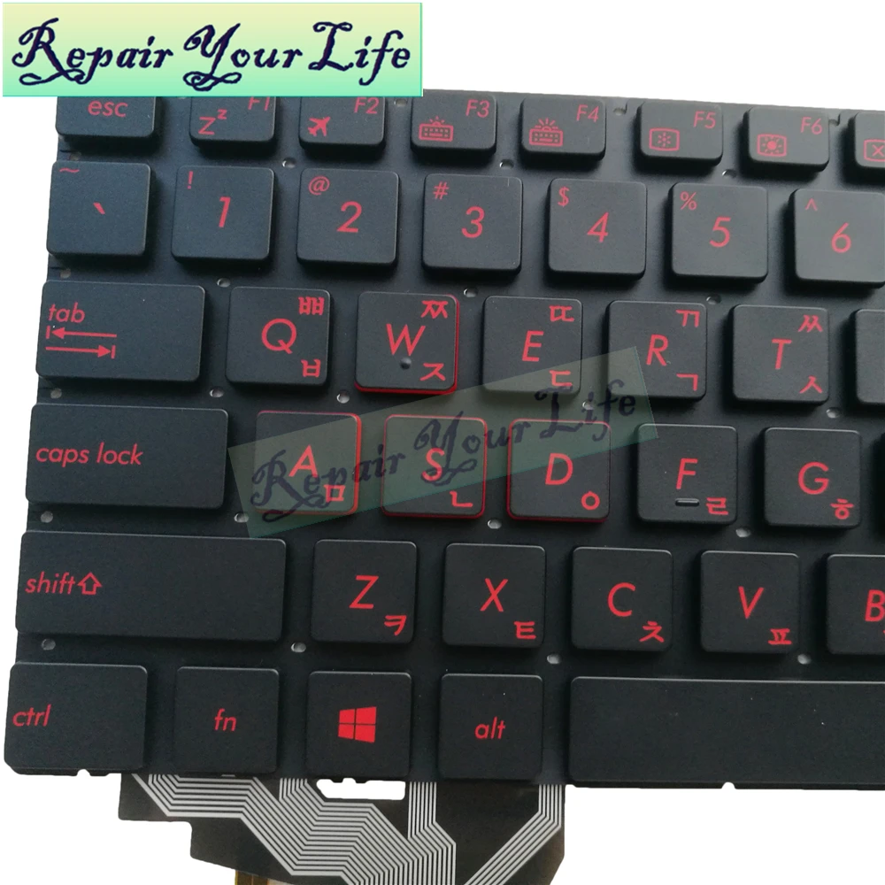 Teclado de Laptop para Asus Gl552v Teclado Preto Coreano com Teclas Vermelhas e Luz de Fundo para Asus Gl552vl Gl552vw Gl552vx Gl552jx - Imagem 6