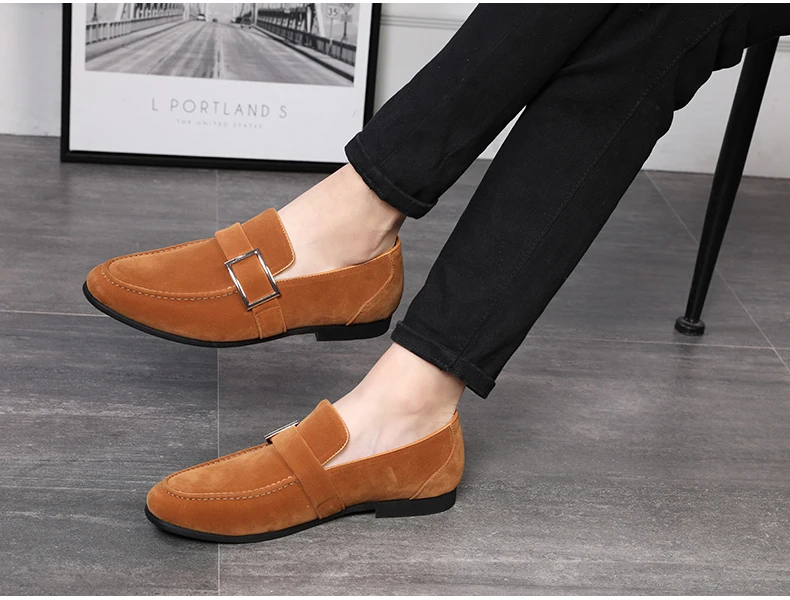 Mens Casual Shoe Business Mens Shoes Formal Leather Black Slip-on Men Loafers Dress Shoes Breathable PU Suede Driving Shoe Brand (6)