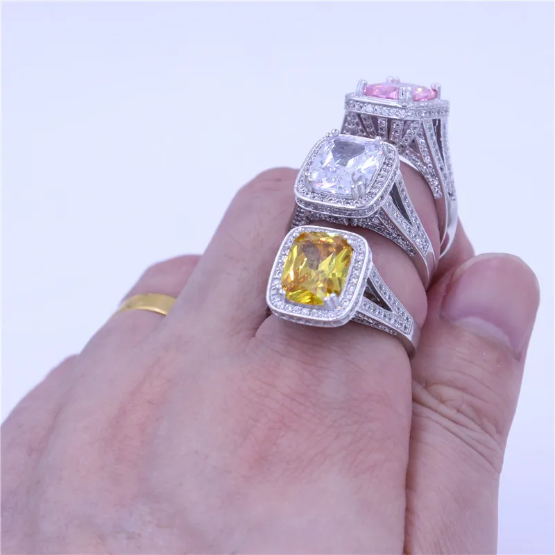 Choucong, 3 цвета, обручальное кольцо с камнем рождения для женщин, с подушками, 10ct, 5A, циркон, cz, 14KT, белое золото, обручальное кольцо