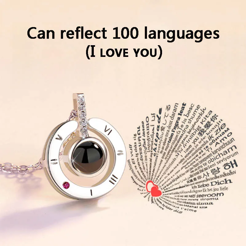 

Necklace Chain 100 Languages I Love You Projection Pendant Romantic Wedding Gift Jewelry @M23