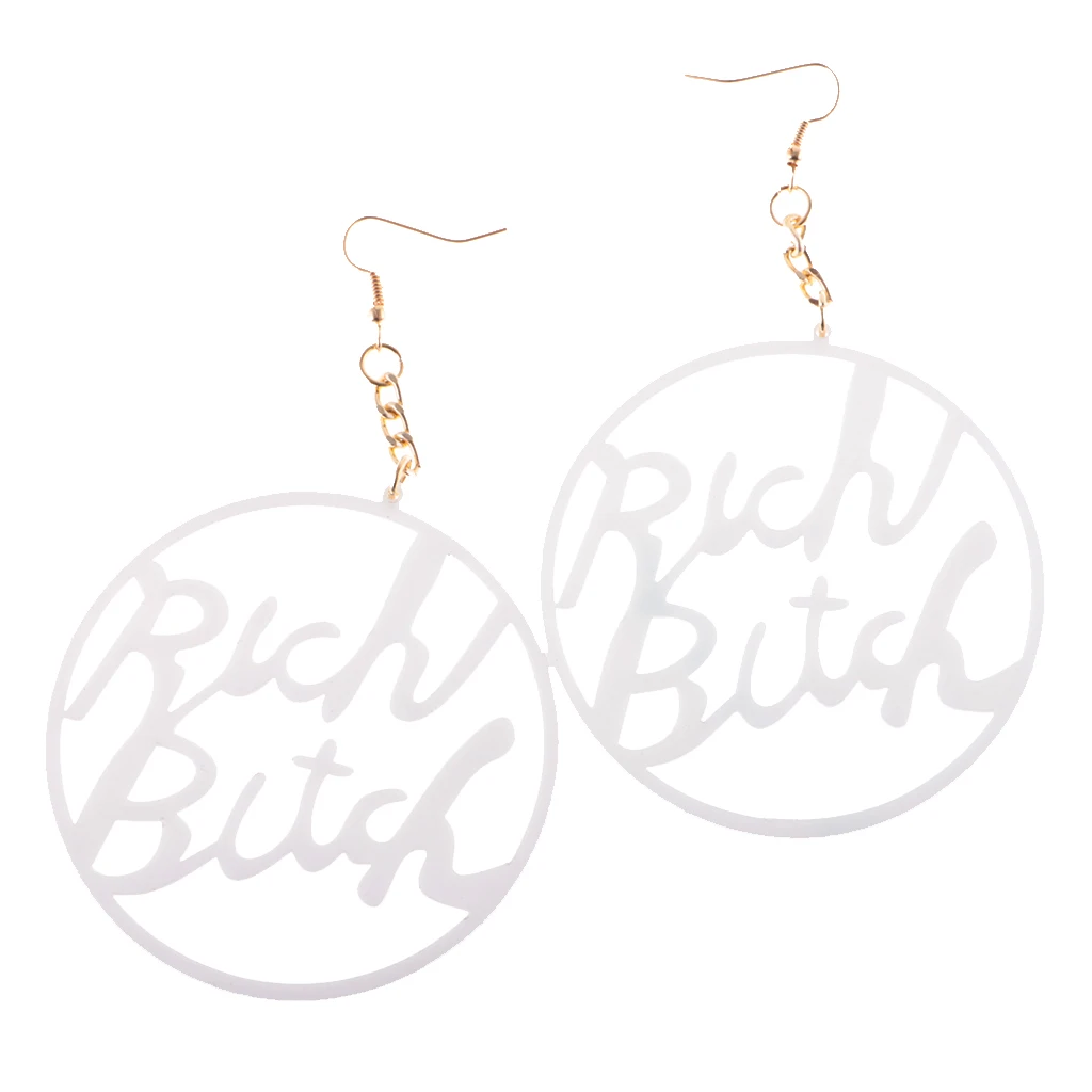 Oversized Punk Acrylic Earring Hip-hop Rich Bitch Big Letter Dangle Earrings for Party
