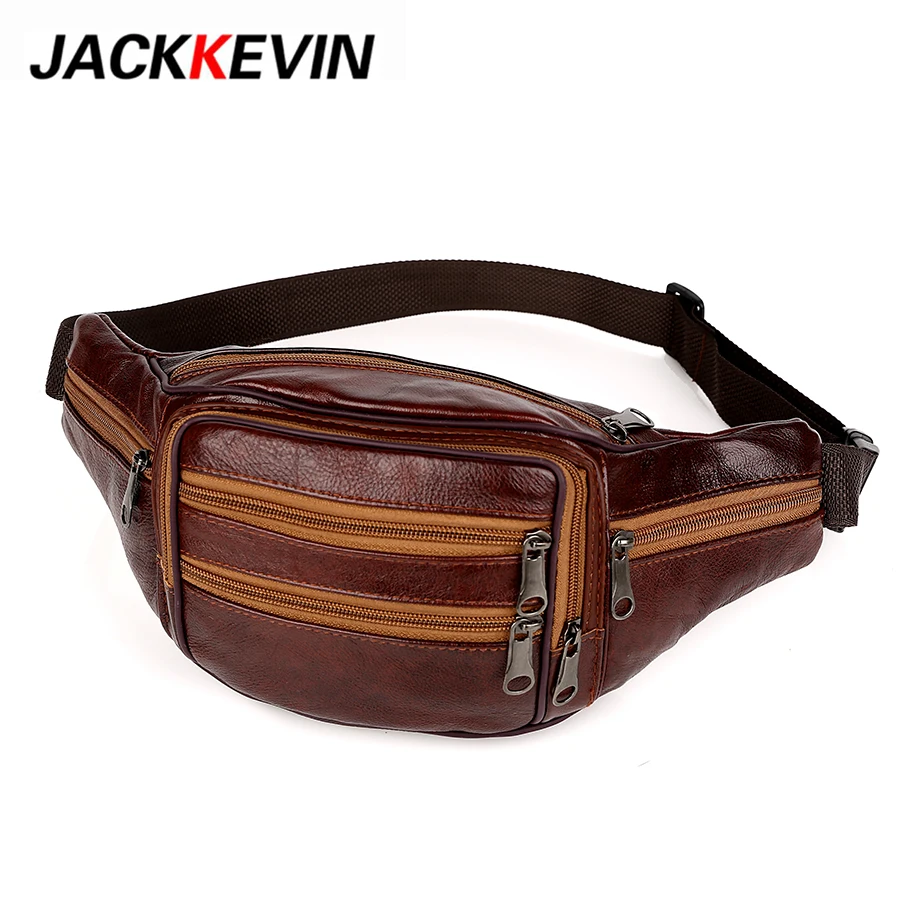 

JackKevin Cow Genuine Leather Waist Pack Fanny Pack Belt Bag Phone Pouch Bags Male Small Waist Bag Leather Pouch Bolso Cintura