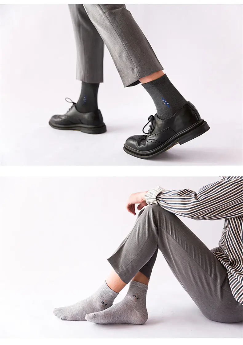 5pairs Lot Men socks Striped Plaid Diamond Solid Socks Men Combed Cotton Calcetines Largos Hombre Breathable Male Socks Business 05