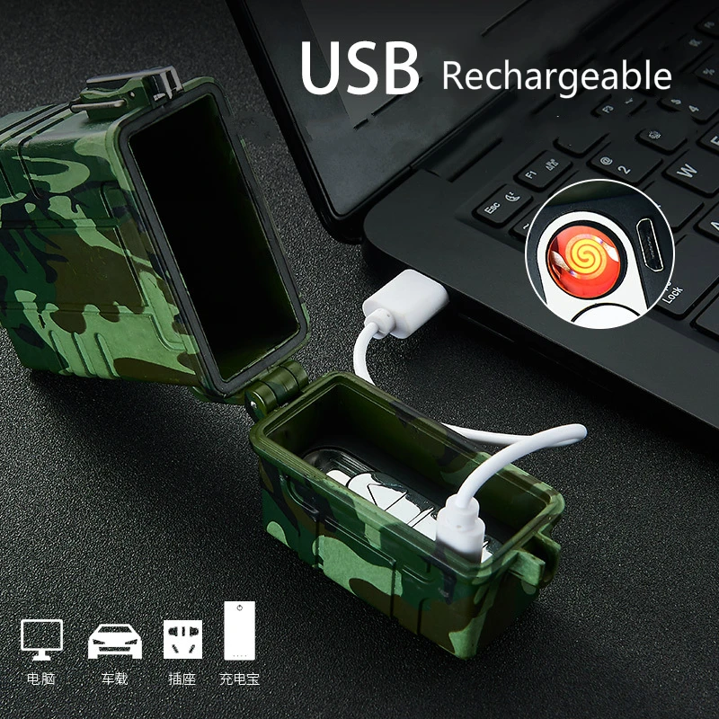 Водонепроницаемый 2-в-1 сигареты Чехол Коробка Зажигалка для курения USB Перезаряжаемые зажигалка с защитой от ветра, электрическая зажигалка для сигарет держатель