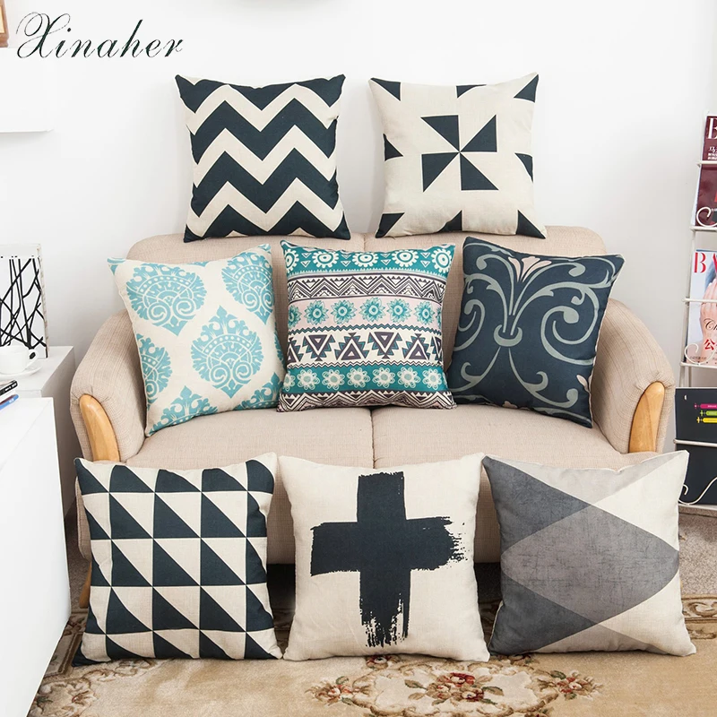 Black white blue Geometry pattern Cushion cover Geometric Printed