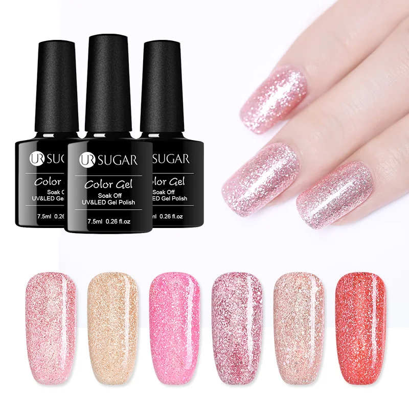 

UR SUGAR 1 Bottle 7.5 ml Rose Gold Gel Glitter Sequins Shining Soak Off UV Gel Nail Art Gel Polish Manicure Nail Art Decoration