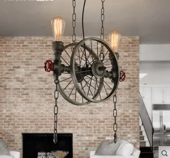 

America Retro Loft Style Industrial Pendant Light Fixtures With 2 Edison Lights Vintage Pipe Lamp Hanglamp Wheel Shade