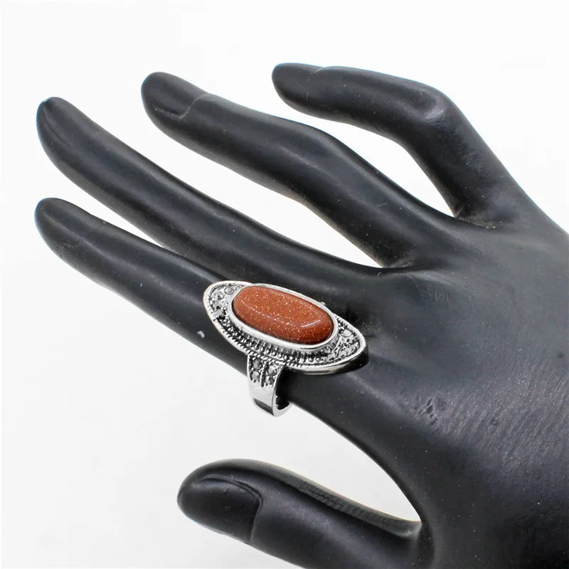 Shinning Sandy Stone Rings For Women Rhinestone Fashion Jewelry Antique Silver Plated Party Gift