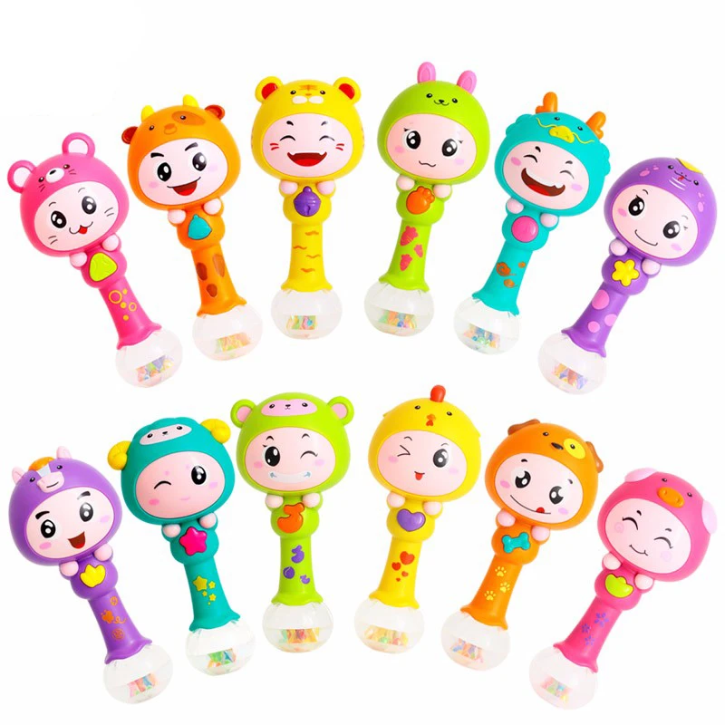 1 Pcs Funny Toys 12 Animal Style 1 Pcs Baby Colorful Plastic Handbell Rattle with Musical Baby Toy for Newborn Boy Girls Gifts