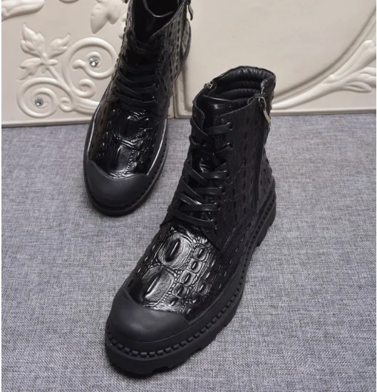 Lace Cuero Antideslizantes As Cocodrilo Botas 1 Genuino De up Otoño Patrón Invierno Los Martin Zip Bota Europeos Americanos Hombres Pic an7T8gn4