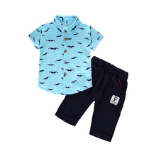 Летняя одежда для маленьких мальчиков Комплекты одежды для девочек, детская одежда, футболка с коротким рукавом 2 шт./компл. с мультяшными усами, детские спортивные костюмы; спортивные костюмы для младенцев;