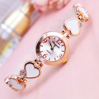 

2019 Splendid Luxury Women Girls Students Wristwatches Ladies Fashion Daisies Diamond Heart-shape Bracelet Clock Holiday Gifts