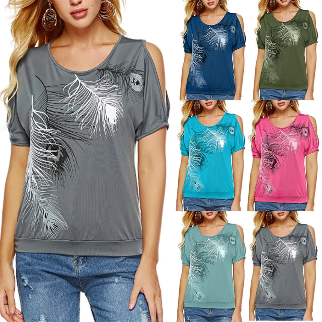 

ARLONEET Women's maternity Nursing Top clothes pregnant Off Shoulder Feather Short Sleeve blouse breastfeeding Shirt tops CJ19