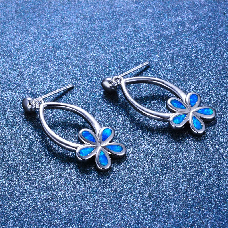 Милые женские цветочные Винтажные серьги-гвоздики из стерлингового серебра 925 пробы Двойные серьги для женщин Boho белые синие огненные опаловые серьги