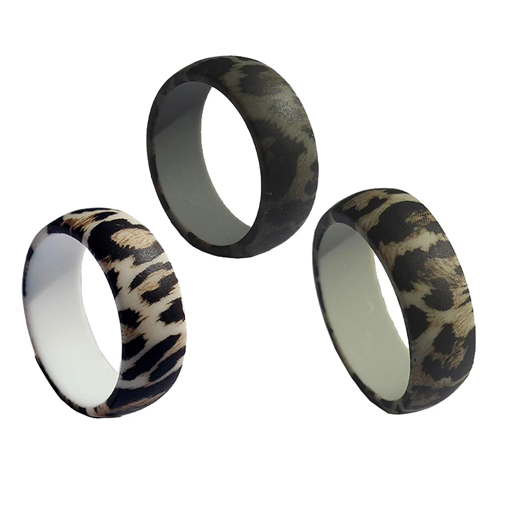 MagiDeal 3pcs/Pack Ring Rubber Wedding Bands Mens Punk Ring Leopard Pattern Chic Ring