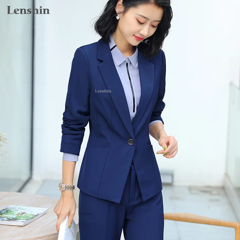 

Lenshin 2 Pieces Big Pocket Single Button Formal Pant Suit for Women Work Wear Office Lady Uniform Style Business Set