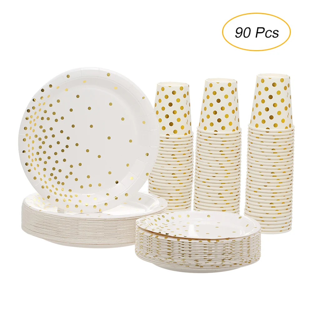 90pcs/set Disposable Tableware Party Supplies Colorful Paper Cups&Plates for Festival Christmas Wedding Birthday Decoration Drop